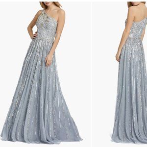 MAC DUGGAL 5220 ONE SHOULDER A-LINE PLATINUM GOWN sz 4